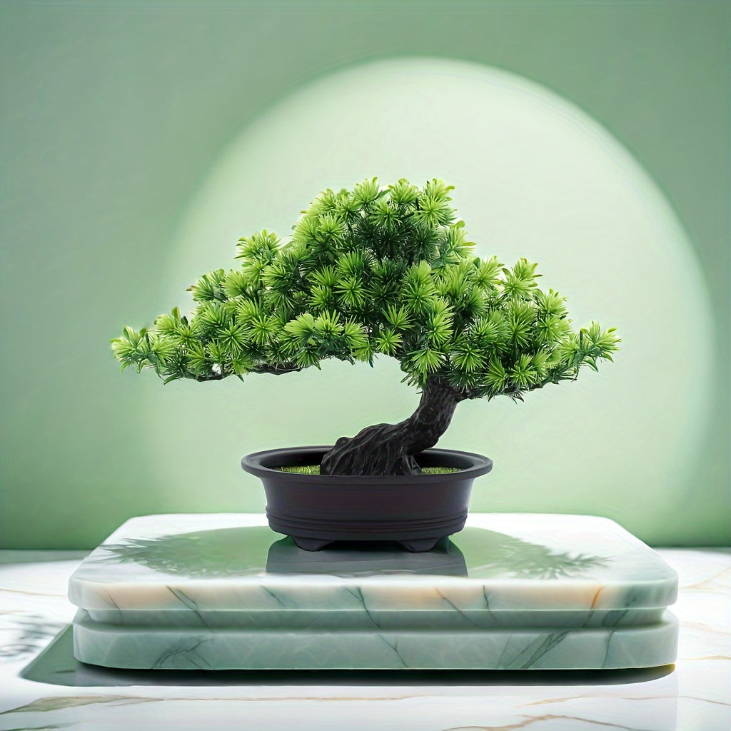 Charming 24.13cm Artificial Pine Bonsai Tree - Perfect For Home & Office Decor, Zen Garden, Bookshelf Accent, And Farmhouse Style