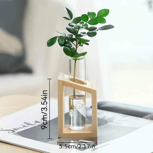 Elegant Wooden Flower Stand With Glass Test Tube Vase - Decorative Hydroponic Plant Holder For Home