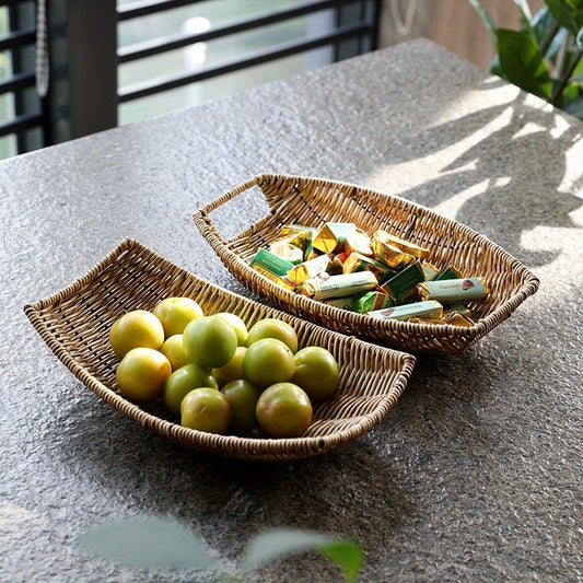 Versatile Plastic Rattan-Style Fruit & Snack Tray - Perfect for Kitchen, Living Room Coffee Table