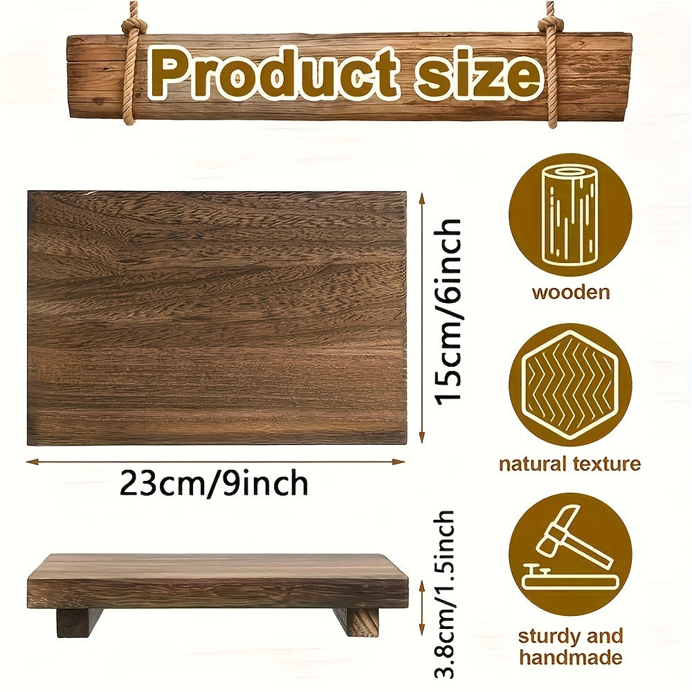 Wooden Vanity Tray for Bathroom Counter, Rustic Soap Dish Holder, Plant Vase Decorative Stand for Home Decor, Sturdy Handmade Wood Organizer Tray with Natural Pattern - 22.86x15.24 cm