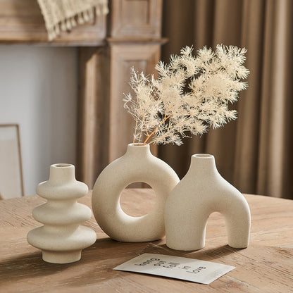 Bohemian Ceramic Vase Set of 3: Modern Geometric Vases for Home Decor - Perfect for Pampas Grass Arrangements