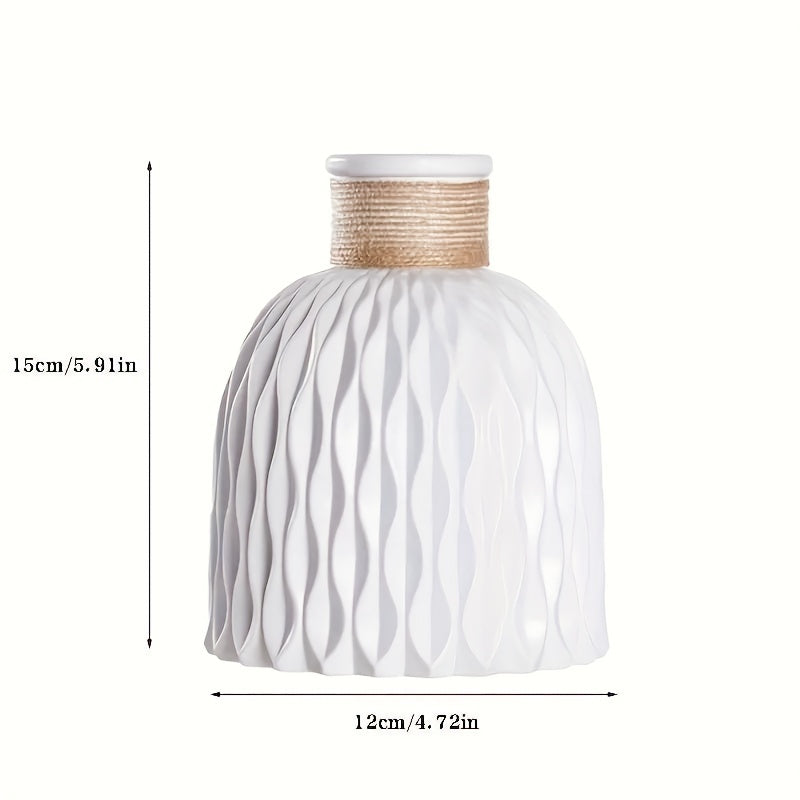 1pc European Style Plastic Flower Vase with Textured Rope Bottle Mouth - Perfect for Home Decor and Tabletop Arrangements