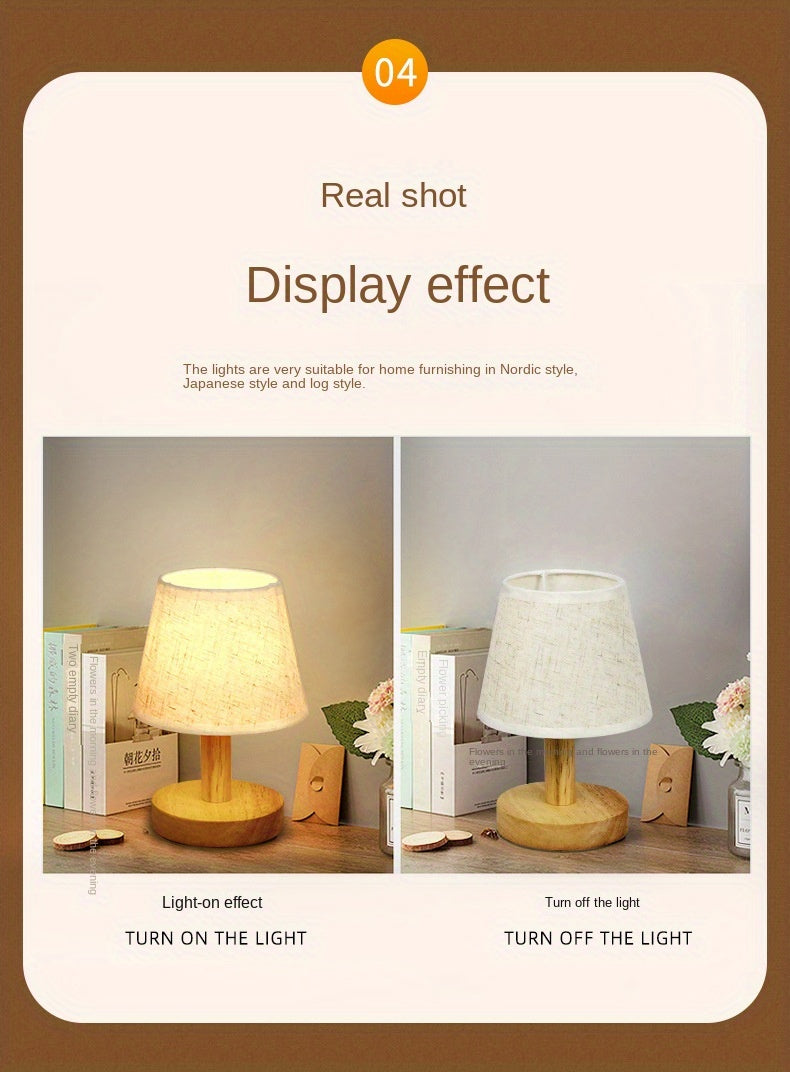 Nordic Bedroom Bedside Cloth Cover Light, Wooden Dimmable LED Warm Light, Small Night Light, Small Table Light, For Bedroom Bedside