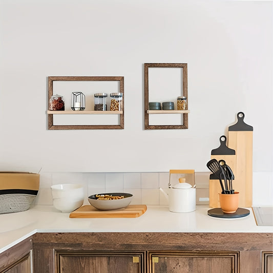 Vintage Wooden Wall Shelf - Black & Brown, Square Display for Photos, Candles, Flowers, Albums & Potted Plants - Perfect for Living Room, Office Decor