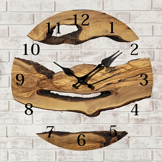 1pc Wood Grain Style Silent Wall Clock, Digital Display, Acrylic, Round Shape, Battery Operated (AA), Quiet Operation for Home Decor - No Battery Included