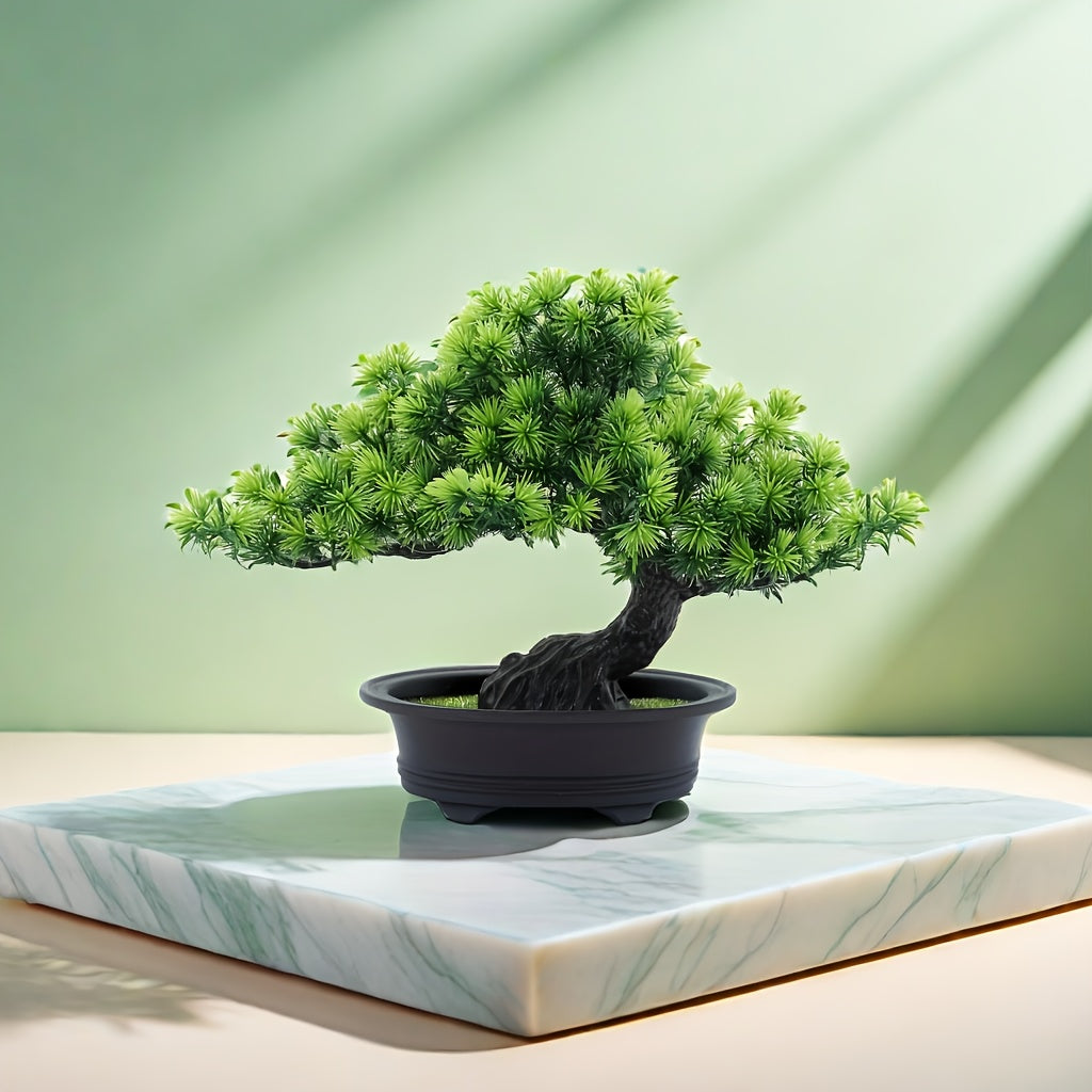 Charming 24.13cm Artificial Pine Bonsai Tree - Perfect For Home & Office Decor, Zen Garden, Bookshelf Accent, And Farmhouse Style