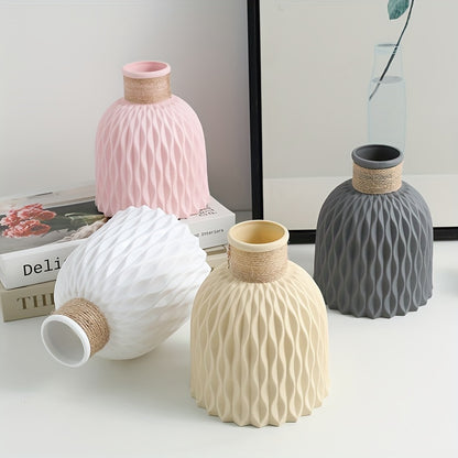 1pc European Style Plastic Flower Vase with Textured Rope Bottle Mouth - Perfect for Home Decor and Tabletop Arrangements