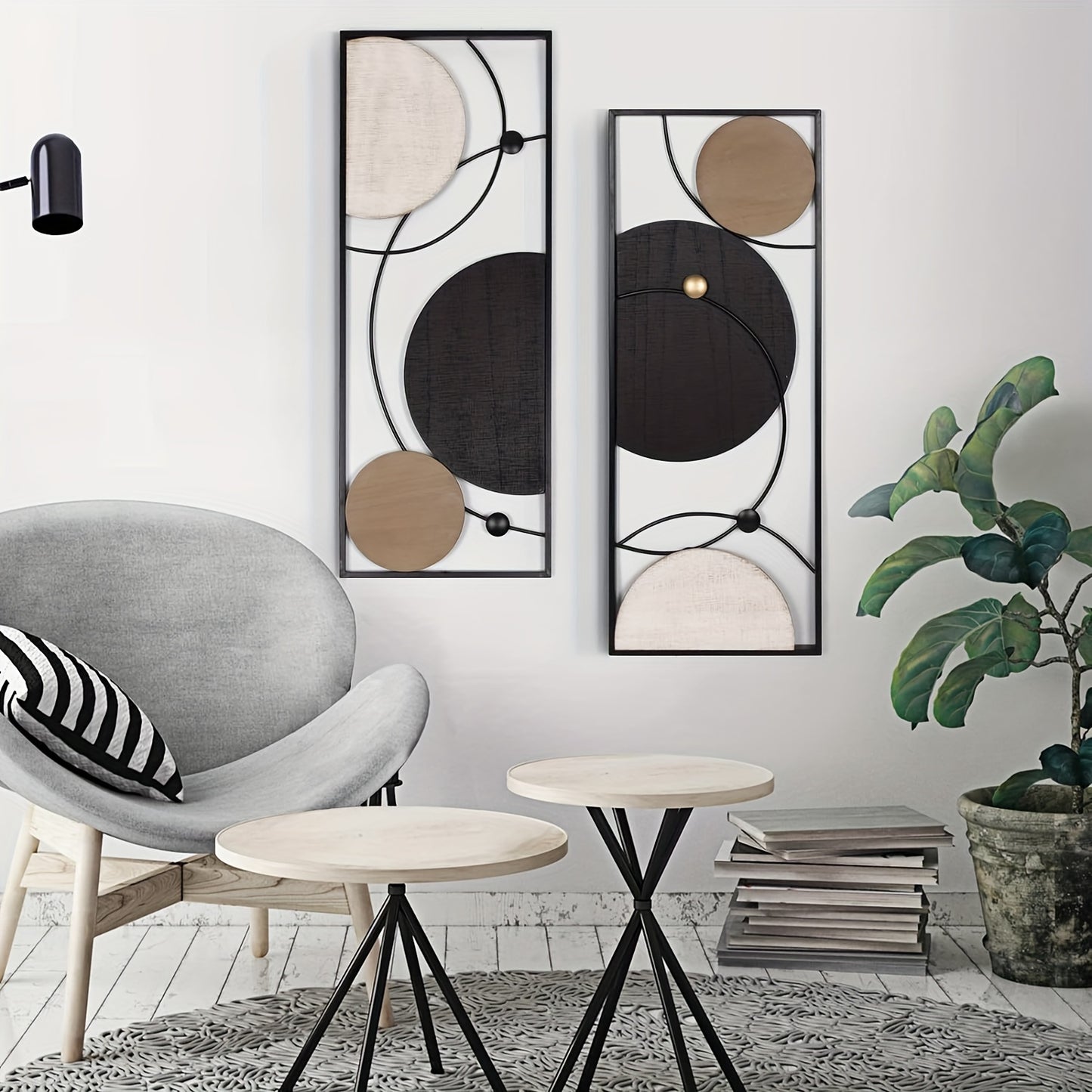 2-Piece Abstract Metal Wall Art, Minimalist Astronomy-Inspired Geometric Wall Decor, Portrait Orientation Hanging Metal Sculptures for Living Room, Bedroom, Office, No Electricity Needed