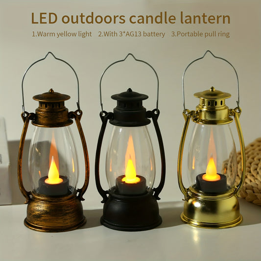 Charming LED Kerosene-Style Lamp with Nostalgic Yellow Flame – Perfect for Garden & Party Decor, Includes Batteries