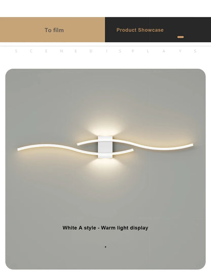 Modern LED Strip Wall Lamp Double Curve Remote Control Light Bedside Decor Black Gold Wall Sconces Living Room Bedroom Led Fixtu