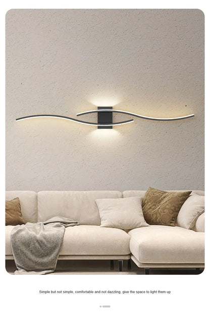 Modern LED Strip Wall Lamp Double Curve Remote Control Light Bedside Decor Black Gold Wall Sconces Living Room Bedroom Led Fixtu