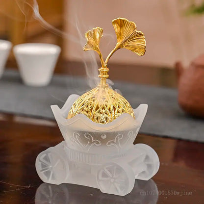 Imitation Glass Incense Burner with Lid Creative Handicrafts Ginkgo Biloba Home Indoor Decoration Living Room, Tea Ceremony, 1Pc