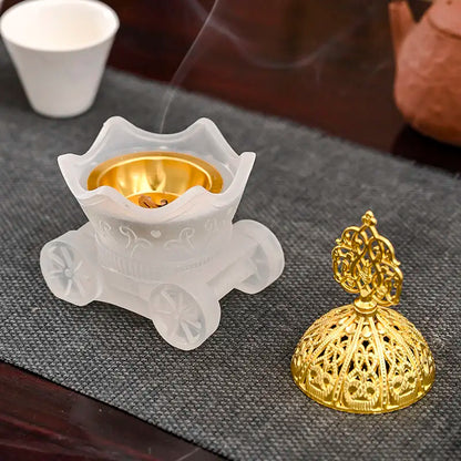 Imitation Glass Incense Burner with Lid Creative Handicrafts Ginkgo Biloba Home Indoor Decoration Living Room, Tea Ceremony, 1Pc