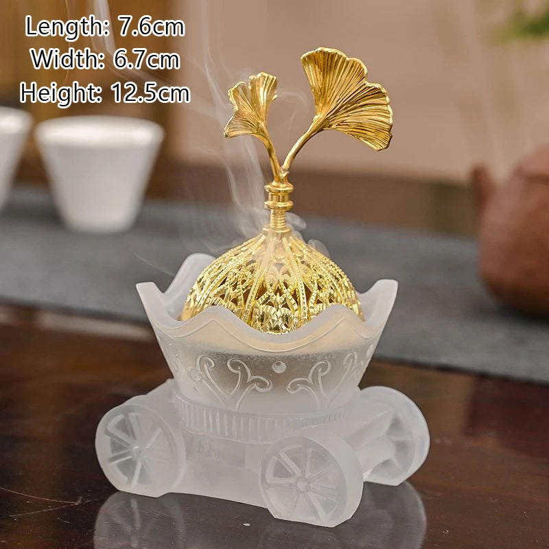 Imitation Glass Incense Burner with Lid Creative Handicrafts Ginkgo Biloba Home Indoor Decoration Living Room, Tea Ceremony, 1Pc