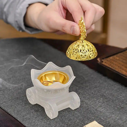 Imitation Glass Incense Burner with Lid Creative Handicrafts Ginkgo Biloba Home Indoor Decoration Living Room, Tea Ceremony, 1Pc