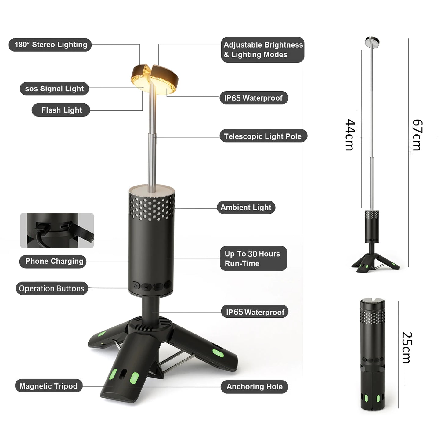 TREND_VOYAGE. Outdoor Camping Lamp USB Type C Camp Light Telescopic for Adventure, Hiking, Camping, Live Streaming Telescoping LED Lantern