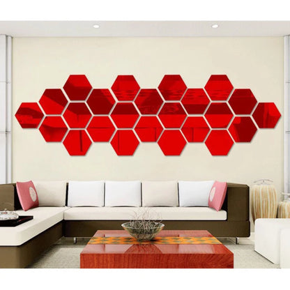 12Pcs/Pack Hexagon Mirror Sticker Gold Self Adhesive Tiles Wall Sticker Decals DIY Living Room Bedroom Bathroom Home Decorations