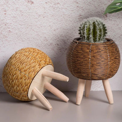 Nordic Imitation Rattan Flower Pot Hand Woven Flower Shelf Planters Plant Stand Holder Basket Garden Decor Home Storage Basket