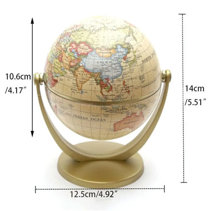 Creative Globe Small Ornament Retro Mini World Universal Ball Durable Water Proof Not Fade Swivel Stand Globe Bookcase Decor