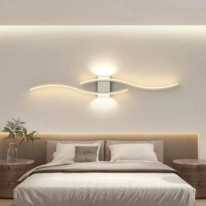 Modern LED Strip Wall Lamp Double Curve Remote Control Light Bedside Decor Black Gold Wall Sconces Living Room Bedroom Led Fixtu