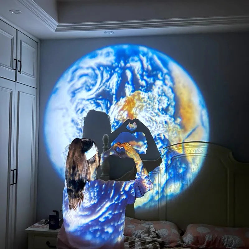 Nigtht Light Projector Cute Bedroom Decor Atmosphere Lamp Backround Wall Decoration Moon Earth Projection Photography Lamps