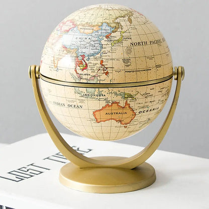 Creative Globe Small Ornament Retro Mini World Universal Ball Durable Water Proof Not Fade Swivel Stand Globe Bookcase Decor