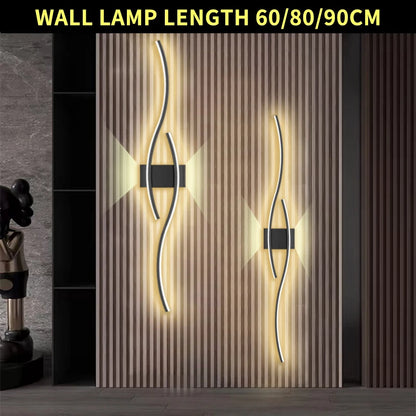 Modern LED Strip Wall Lamp Double Curve Remote Control Light Bedside Decor Black Gold Wall Sconces Living Room Bedroom Led Fixtu