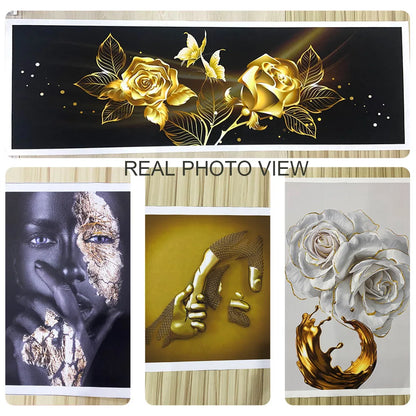 3 Pieces Nordic Luxury Ribbon Abstract Landscape Wall Art Canvas Paintings Modern Gold Deer Poster Print Picture for Home Decor