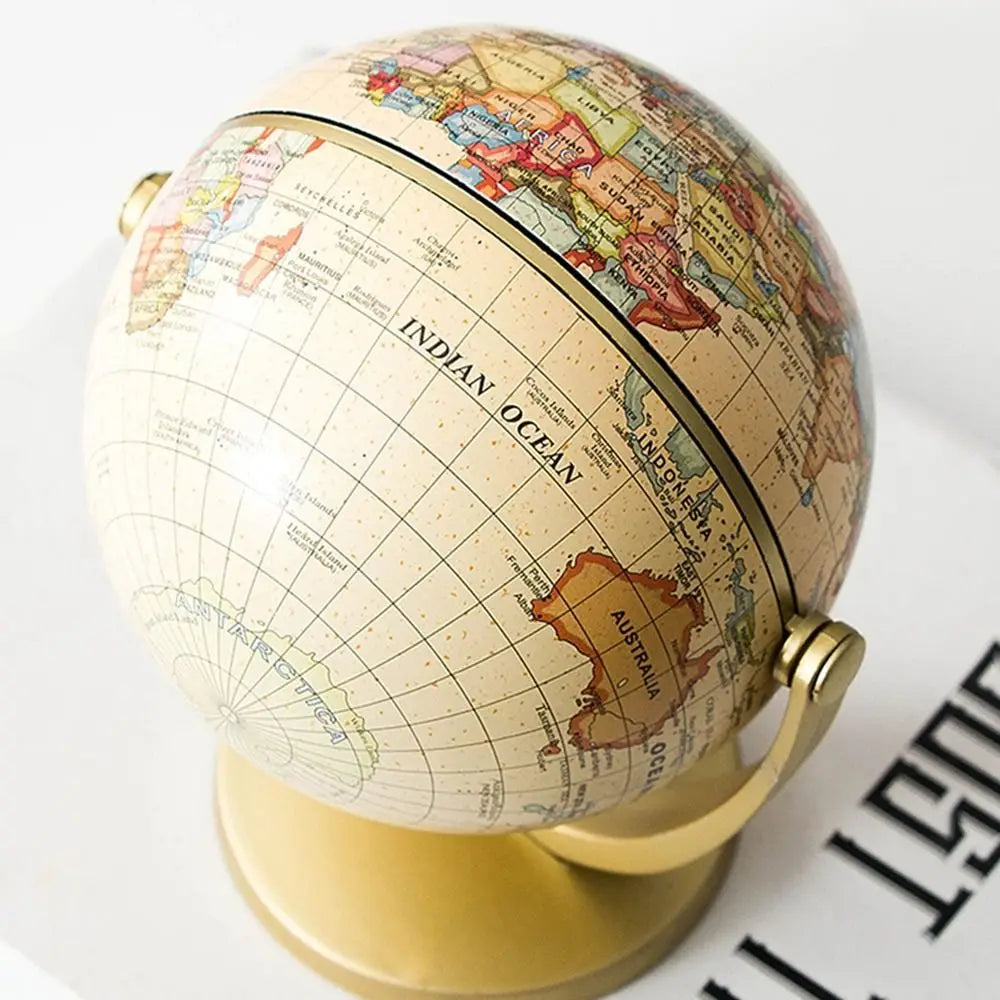 Creative Globe Small Ornament Retro Mini World Universal Ball Durable Water Proof Not Fade Swivel Stand Globe Bookcase Decor