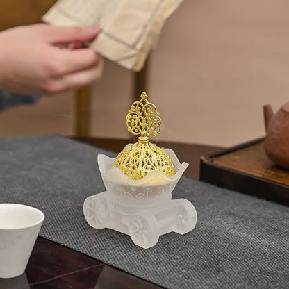 Imitation Glass Incense Burner with Lid Creative Handicrafts Ginkgo Biloba Home Indoor Decoration Living Room, Tea Ceremony, 1Pc