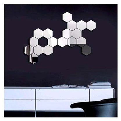 12Pcs/Pack Hexagon Mirror Sticker Gold Self Adhesive Tiles Wall Sticker Decals DIY Living Room Bedroom Bathroom Home Decorations