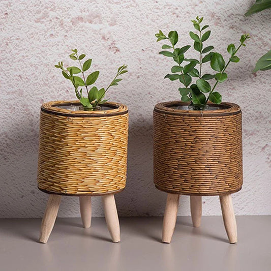 Nordic Imitation Rattan Flower Pot Hand Woven Flower Shelf Planters Plant Stand Holder Basket Garden Decor Home Storage Basket