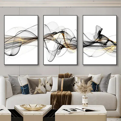 3 Pieces Nordic Luxury Ribbon Abstract Landscape Wall Art Canvas Paintings Modern Gold Deer Poster Print Picture for Home Decor