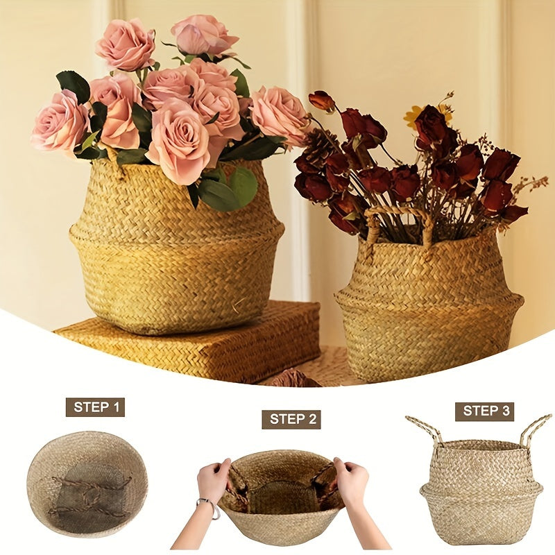 Rattan Woven Basket: Decorative Art Style, Material: Fabric, Round Vase Shape, Perfect for Home Decoration And Storage