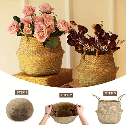 Rattan Woven Basket: Decorative Art Style, Material: Fabric, Round Vase Shape, Perfect for Home Decoration And Storage