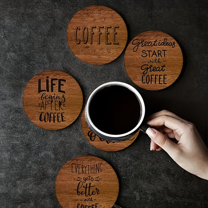 6pcs Set Solid Wood Coffee Coasters - Heat-Resistant, Decorative Table Mats For Mugs - Ideal For Cafes, Offices, Kitchens & Restaurants - Perfect Birthday Or Christmas Gift