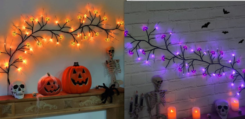 Halloween LED Willow Vine String Light Cool Cartoon Bat Pumpkin Decoration For Indoor Outdoor Party House Decor