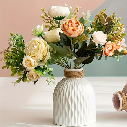 1pc European Style Plastic Flower Vase with Textured Rope Bottle Mouth - Perfect for Home Decor and Tabletop Arrangements