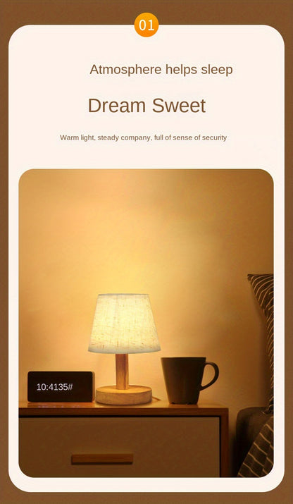 Nordic Bedroom Bedside Cloth Cover Light, Wooden Dimmable LED Warm Light, Small Night Light, Small Table Light, For Bedroom Bedside